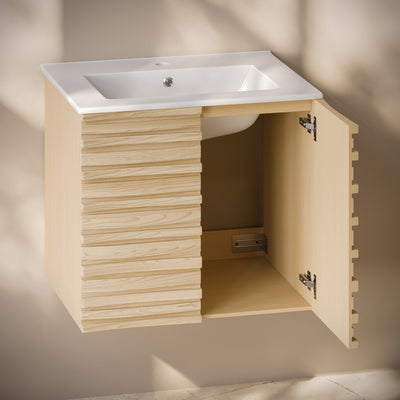 Cascade 24" Wall-Mounted Bathroom Vanity in Natural Oak with Sink Top