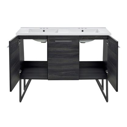 Annecy 48 in. Black Walnut, Double Basin Bathroom Vanity With White, 3-Hole Centerset Ceramic Sink Top