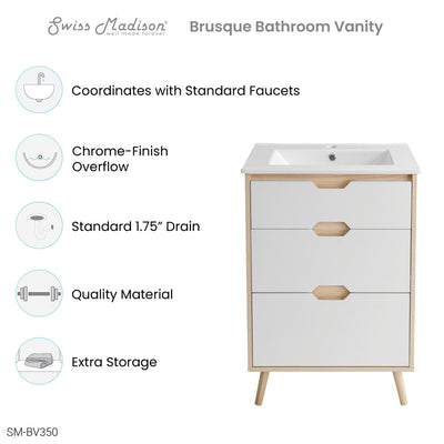 Brusque 24" Freestanding Bathroom Vanity in Natural Oak with Sink Top