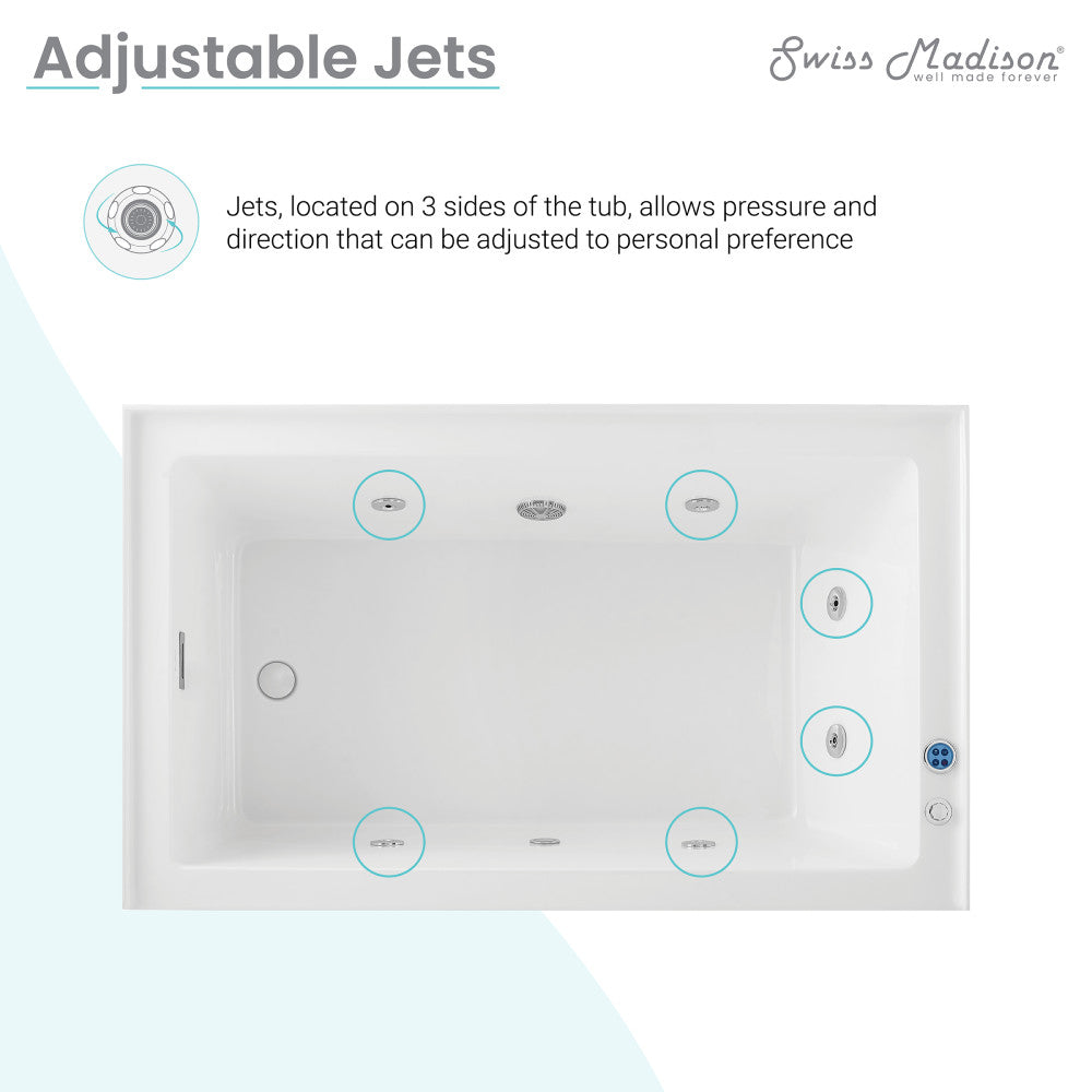 Rectangular alcove whirlpool bathtub 60 x 36 inch with right-hand drain and apron front.