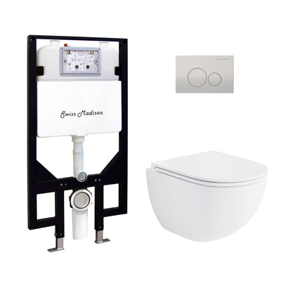 St. Tropez Wall-Hung Toilet Bundle 0.8/1.6 GPF Dual Flush in Glossy White with Flush Plate