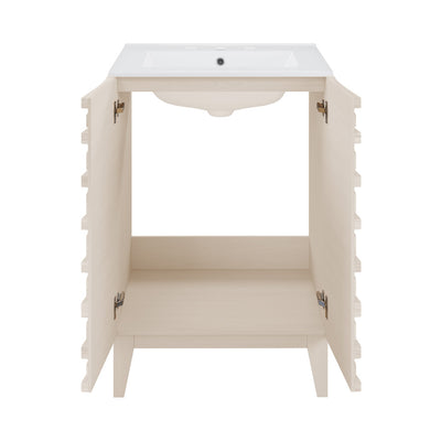 Cascade 24 in. White Oak Bathroom Vanity With White, 3-Hole Ceramic Sink Top