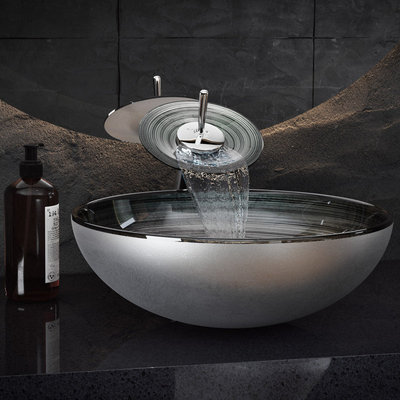 Cascade 16.5 Glass Vessel Sink with Faucet, Smoky Grey