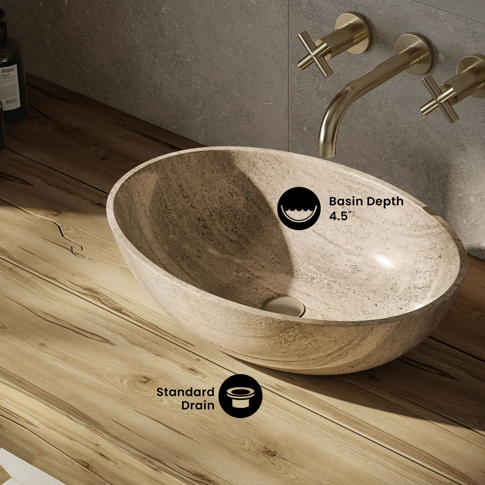 Ivy 20" Natural Marble Oval Vessel Sink in Polished Travertine