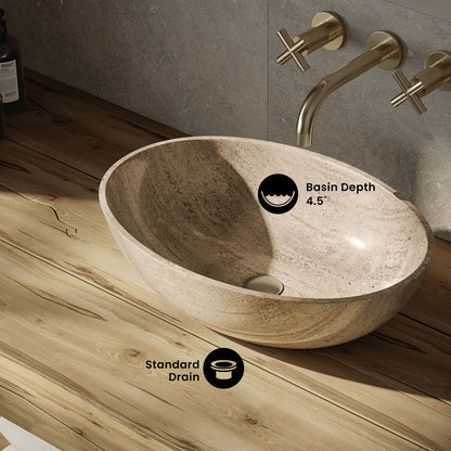 Ivy 20" Natural Marble Oval Vessel Sink in Polished Travertine