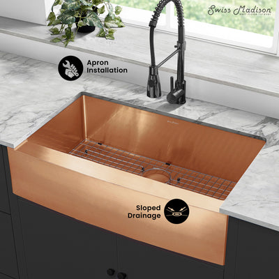 Rivage 36 x 21 Stainless Steel, Single Basin, Farmhouse Kitchen Sink with Apron in Rose Gold