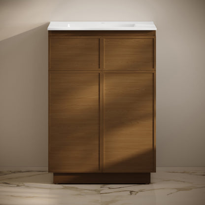 St. Tropez 24" Freestanding Bathroom Vanity in Brown Oak with Sink Top