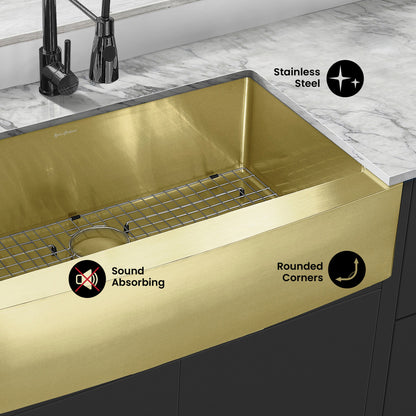 Rivage 36 x 21 Stainless Steel, Single Basin, Farmhouse Kitchen Sink with Apron in Gold