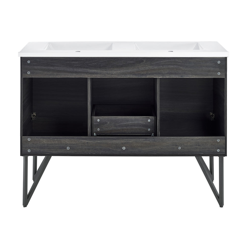 Annecy 48 in. Black Walnut, Double Basin Bathroom Vanity With White Ceramic Sink Top