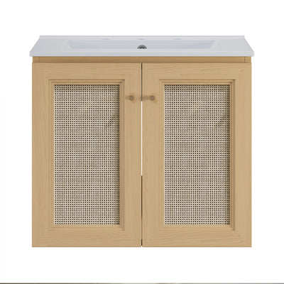 Classe 24" Wall-Mounted Bathroom Vanity in Natural Oak with Widespread Faucet Holes Vanity Top