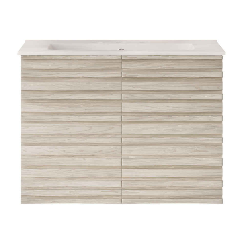 Cascade 30" Wall-Mounted Bathroom Vanity in White Oak with 3-Hole Widespread Sink Top