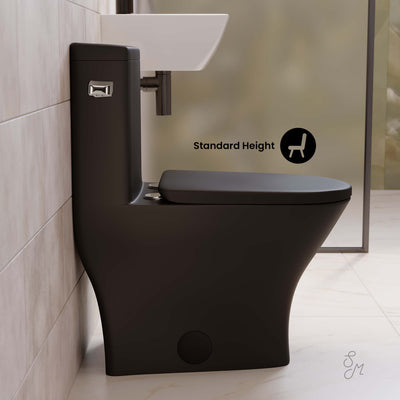 Sublime II One-Piece 12" Rough-in 1.28 GPF Left Flush Round Compact Toilet in Matte Black