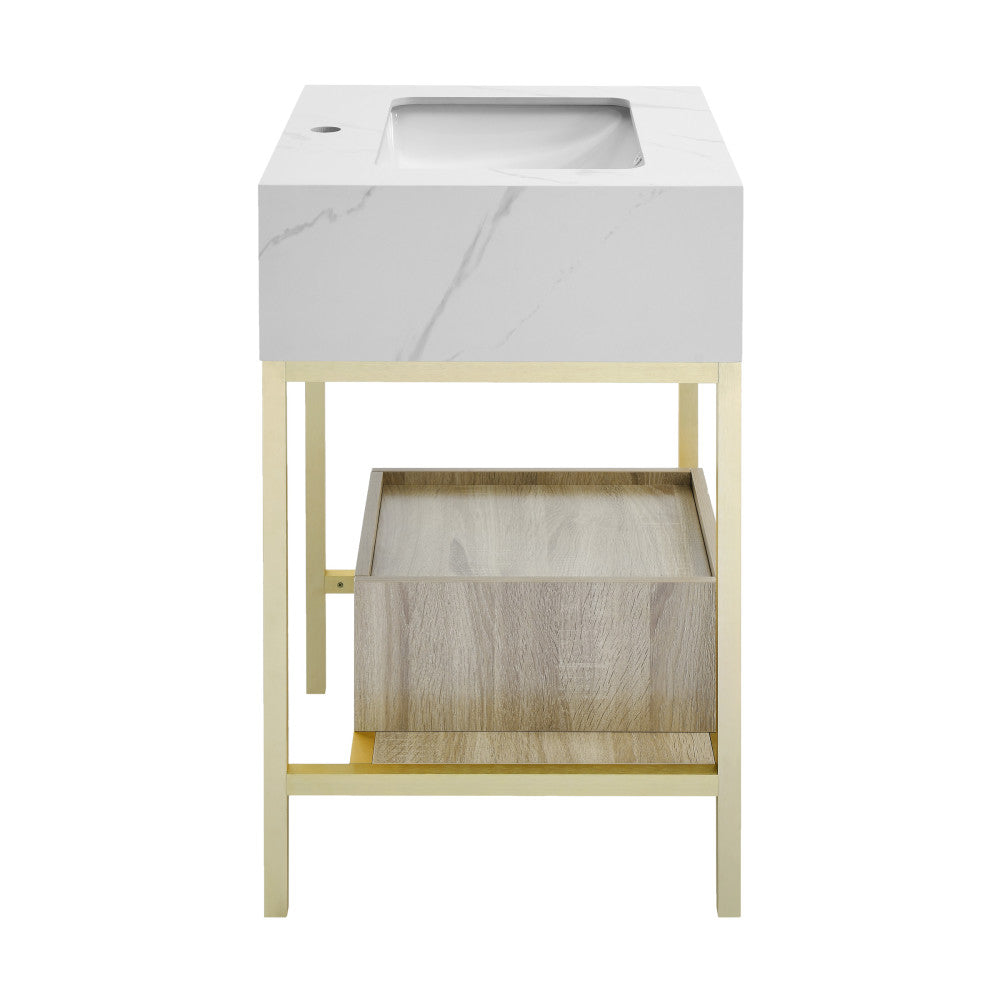 Beau 24" Open Shelf Natural Oak Frame Freestanding Bathroom Vanity with Sink Top