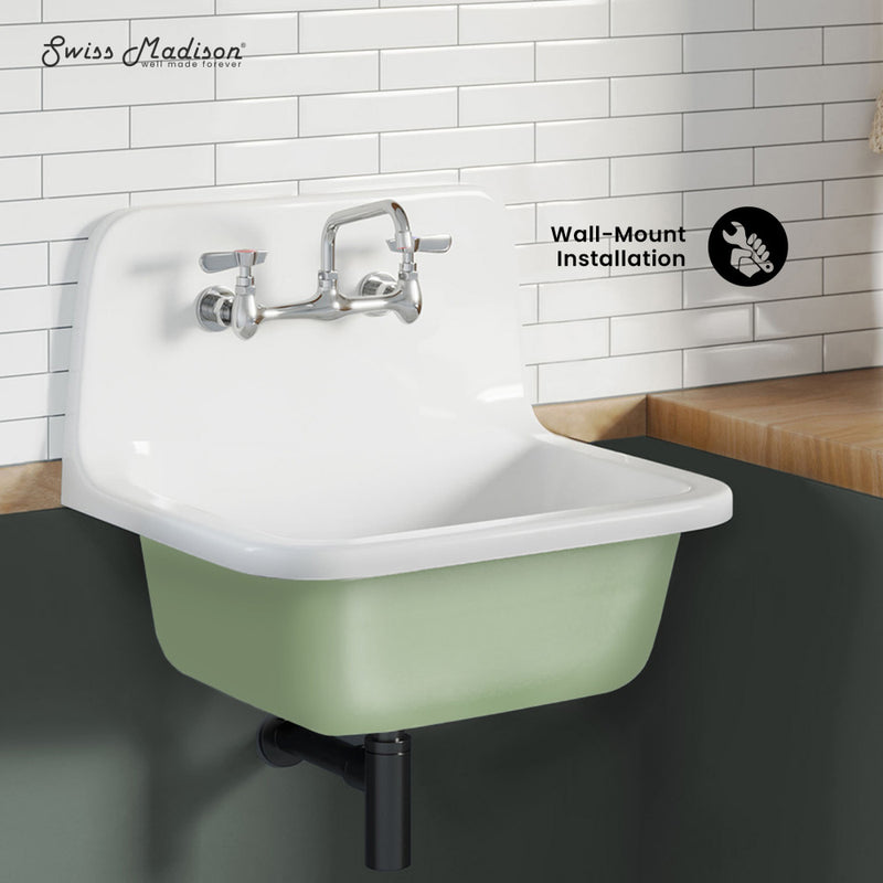 Loire 22" Cast Iron Rectangle Wall-Mounted Sink in Glossy Sage