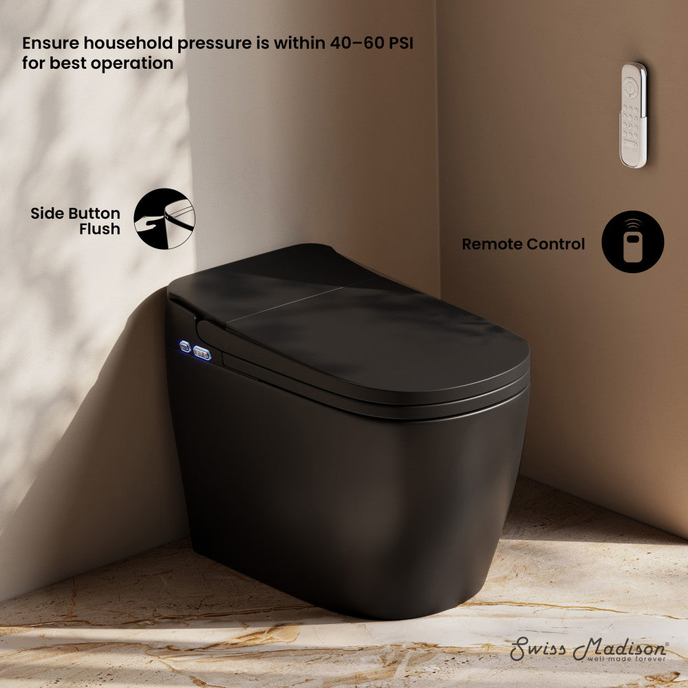 Avancer One Piece Smart Toilet 1.28 GPF in Matte Black with Heated Bidet, Air Drying, Night Light, Foot Sensor