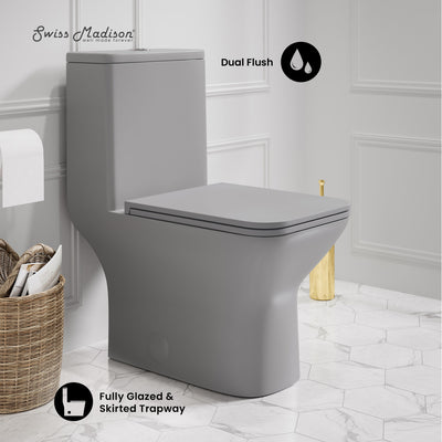 Carre One-Piece Square Toilet Dual-Flush in Matte Grey1.1/1.6 gpf