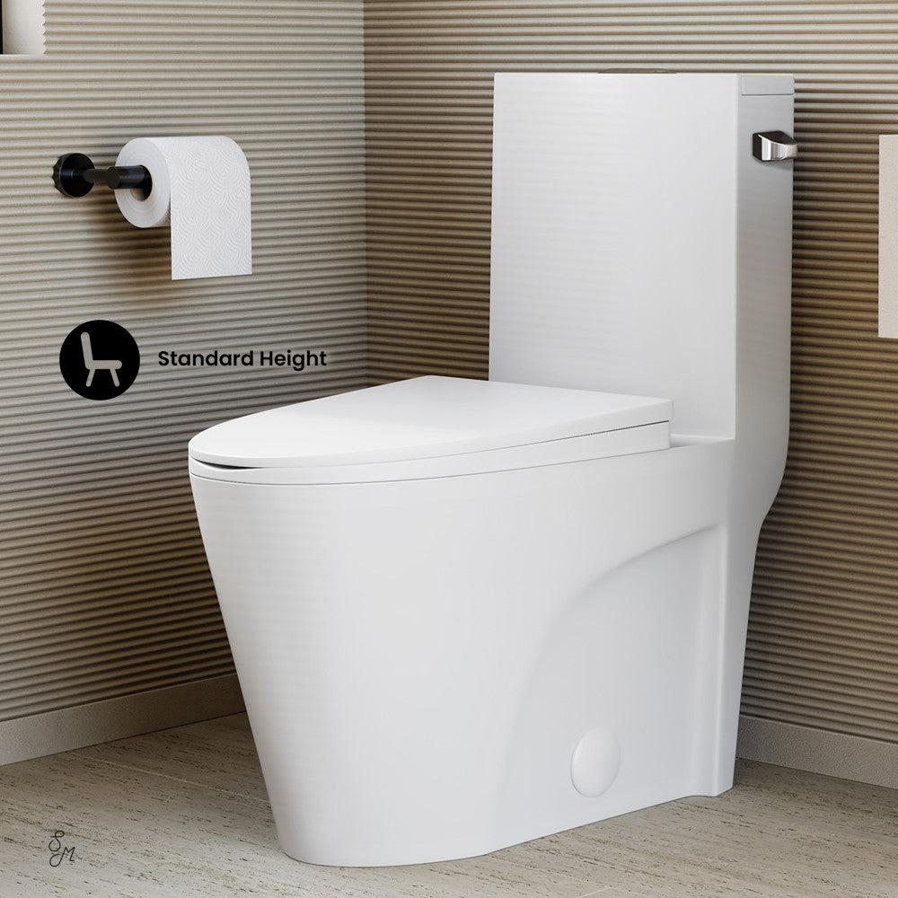 St. Tropez One-Piece 14" Rough-in 1.28 GPF Right-Hand Vortex Flush Elongated Toilet in Glossy White