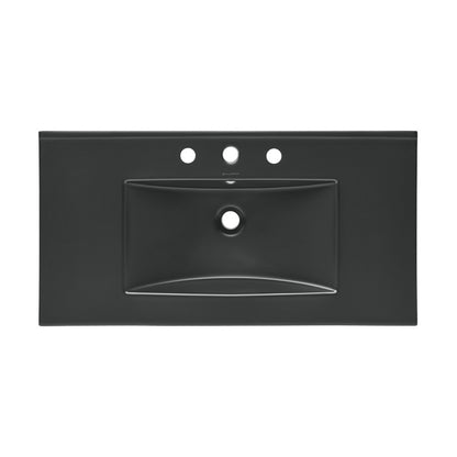 36" Ceramic Vanity Top with Three Faucet Holes in Matte Black
