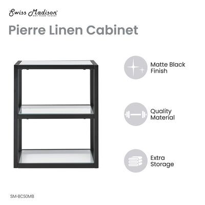 Pierre 16"x20"x10" Wall-Mounted Linen Cabinet in Matte Black