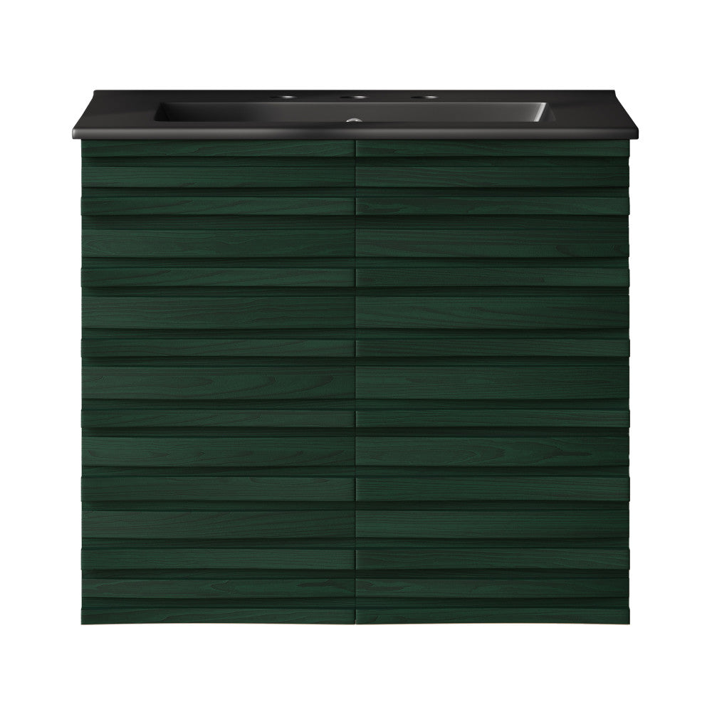 Cascade 24" Wall-Mounted Bathroom Vanity in Green Oak with Black 3-Hole Widespread Sink Top