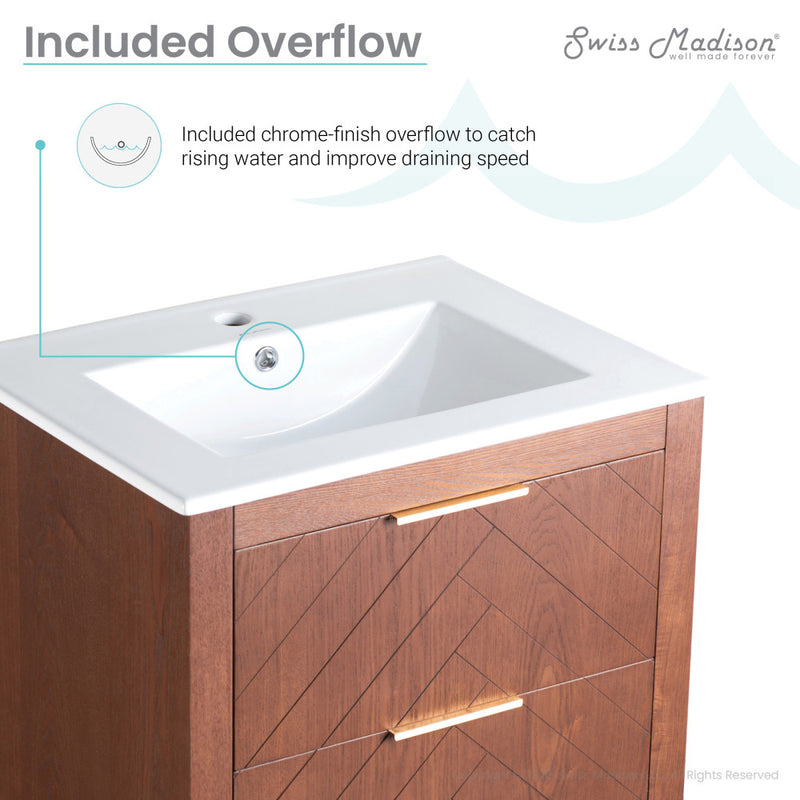 Daxton 24" Freestanding Bathroom Vanity in Brown Oak with Sink Top