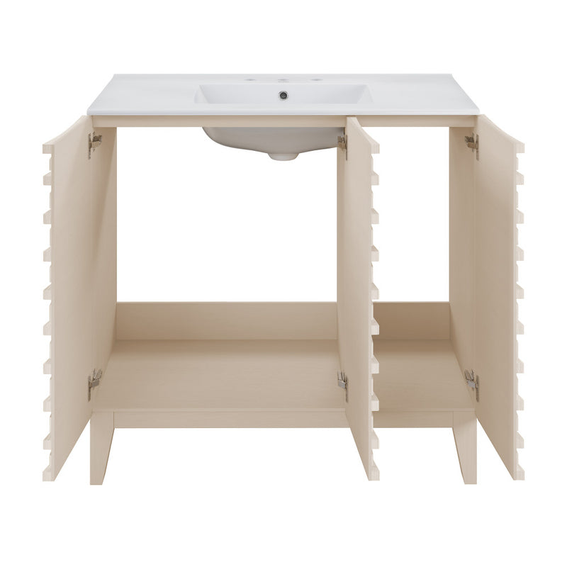 Cascade 36 in. White Oak Bathroom Vanity With White, 3-Hole Ceramic Sink Top