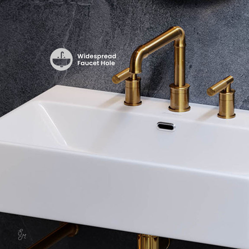 Claire 24" Console Sink White Basin Brushed Gold Legs with 8" Widespread Holes