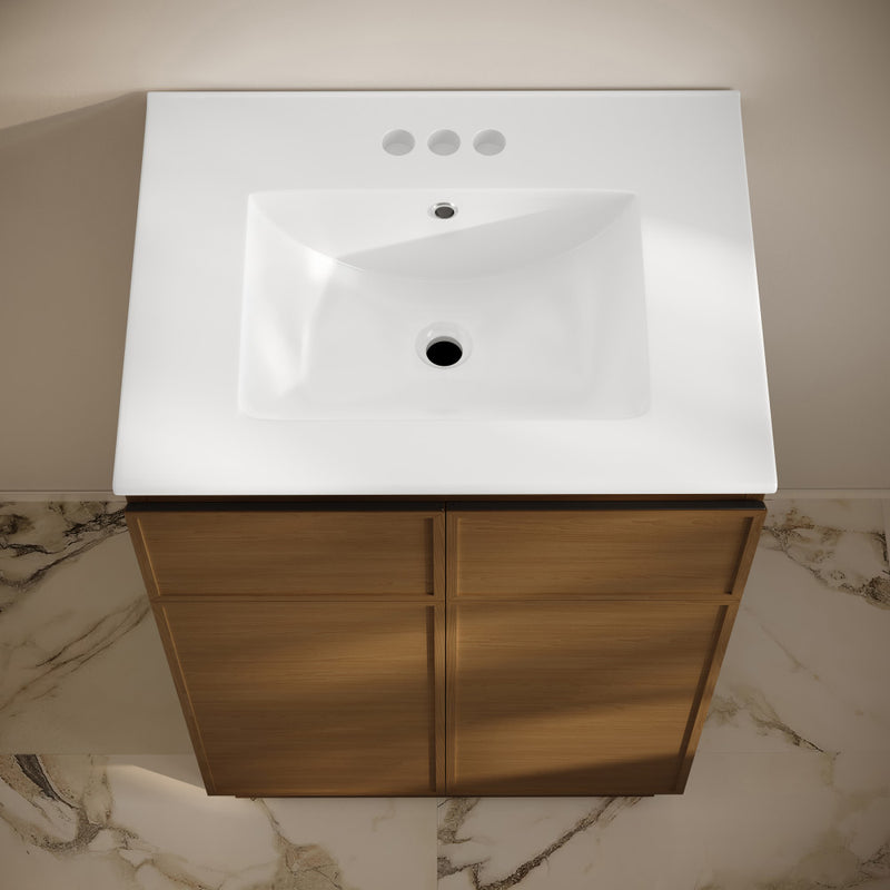 St. Tropez 24" Freestanding Bathroom Vanity in Brown Oak with 3-Hole Centerset Sink Top
