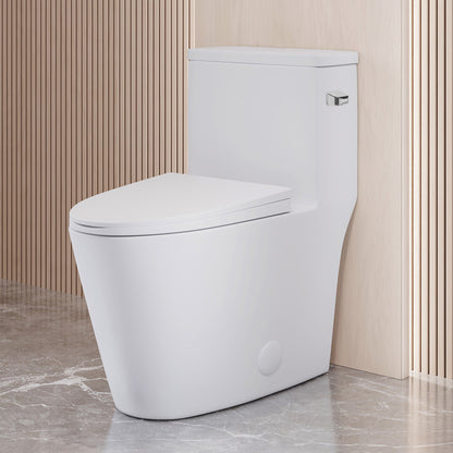 Dreux One-Piece 12" Rough-in 1.28 GPF Right Flush Elongated Toilet in Glossy White