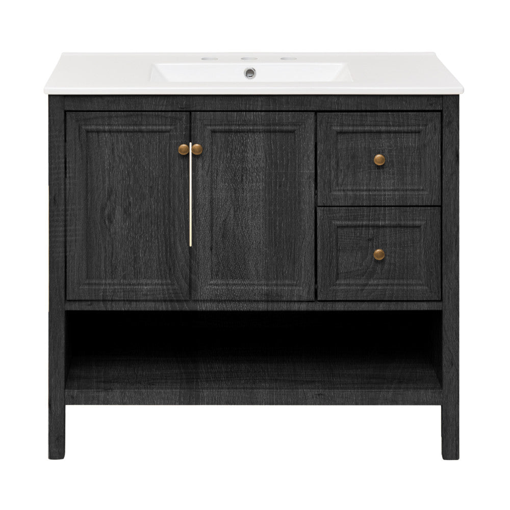 Chateau 36" Freestanding Bathroom Vanity in Black Oak with 3-Hole Widespread Sink Top