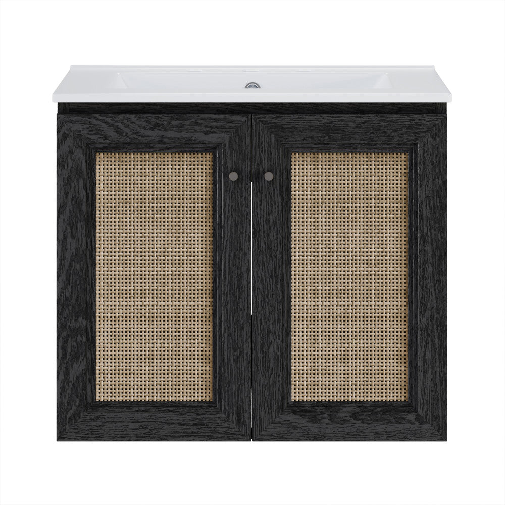 Classe 24" Wall-Mounted Bathroom Vanity in Black Oak with Widespread Faucet Holes Vanity Top