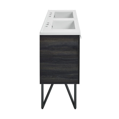 Annecy 60 in. Black Walnut, Double Basin Bathroom Vanity With White, 3-Hole Artificial Stone Sink Top