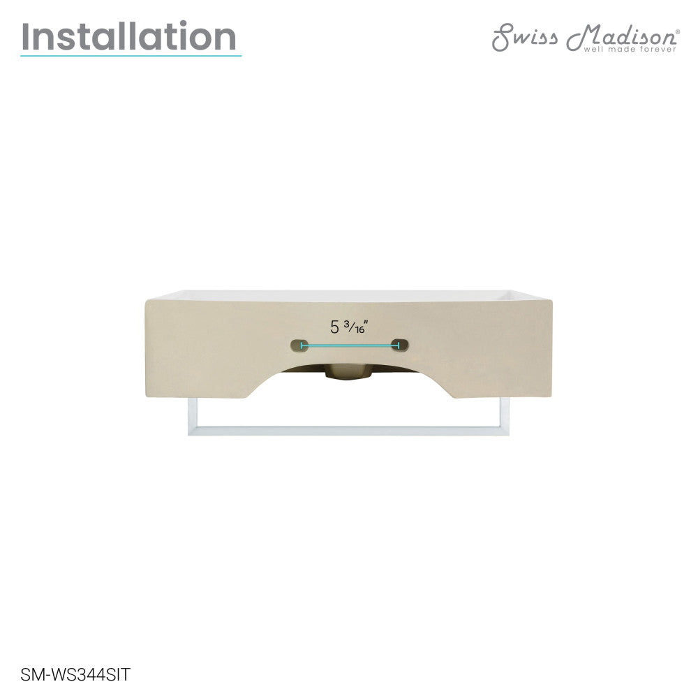 22" wall-mount bathroom sink with integrated silver towel bar, rectangular shape, flat top surface.
