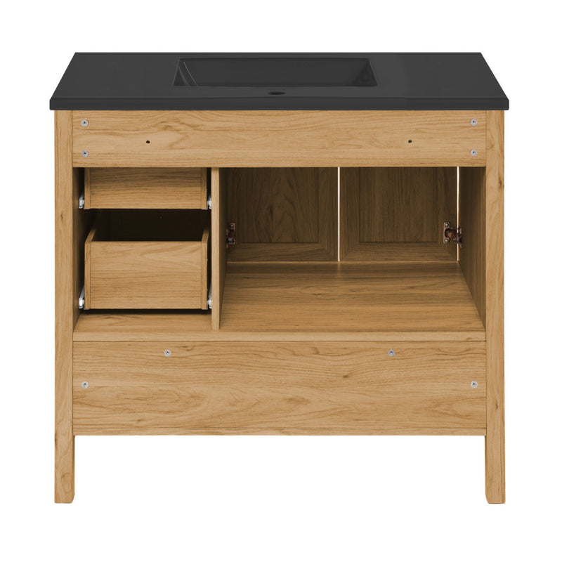 Chateau 36" Freestanding Bathroom Vanity in Golden Oak with Black Sink Top