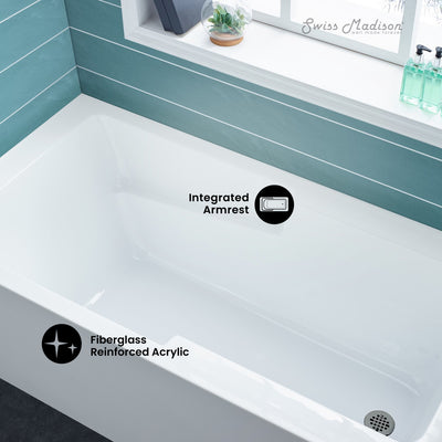 Voltaire 54 x 30 Skirted Right Drain Soaking Alcove Bathtub in Glossy White with Integrated Armrest