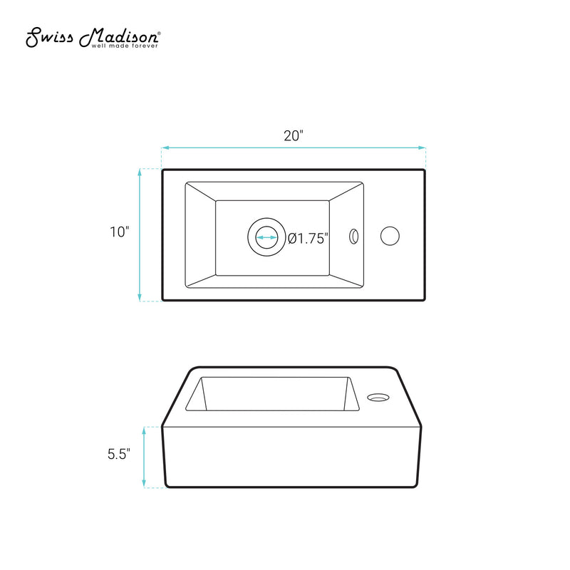 Voltaire 19.5 x 10 Rectangular Ceramic Wall Hung Sink with Right Side Faucet Mount