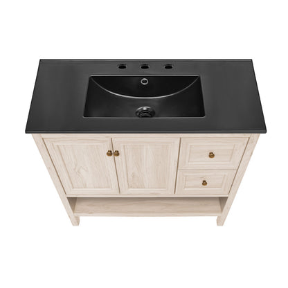 Chateau 36" Freestanding Bathroom Vanity in White Oak with Black 3-Hole Widespread Sink Top