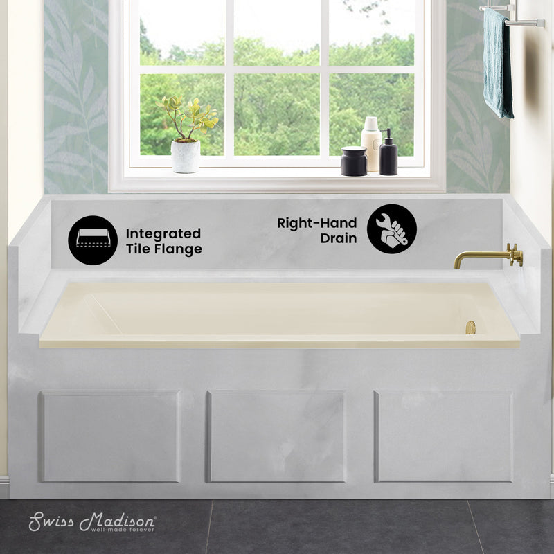 Voltaire 60" x 30" Right-Hand Drain Alcove Bathtub in Bisque