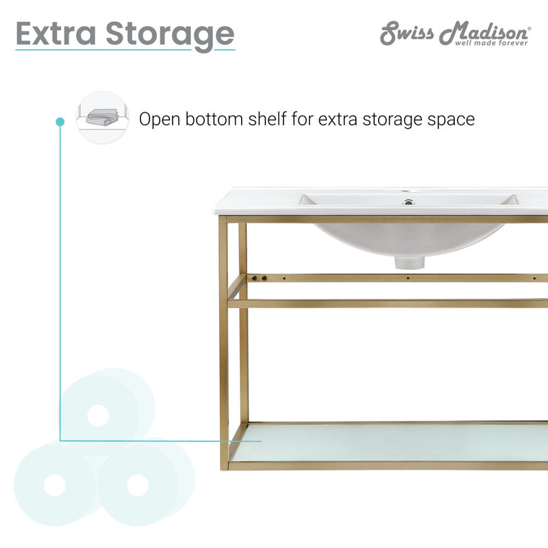 30 Metal Frame Single-sink Bathroom Vanity Storage with Open