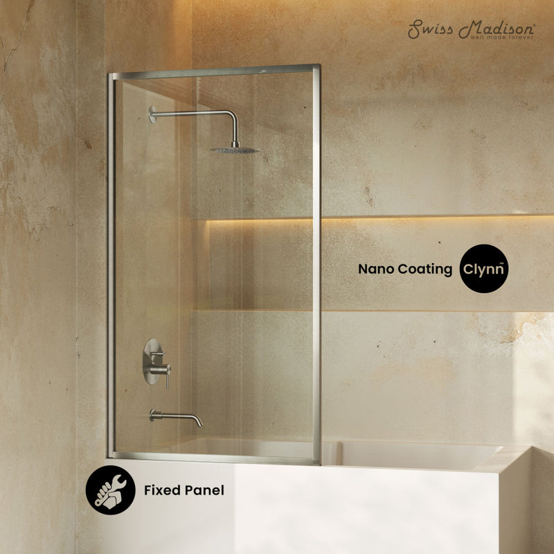 Pierre 34 x 58 Framed Fixed 3/8 in. (10mm) Clear Tempered Glass Tub Door with Nickel Brushed Frame