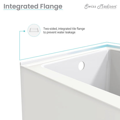 Corner alcove bathtub 60 x 32 inch with integrated tile flange and left hand drain.