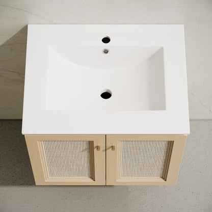 Classe 24" Wall-Mounted Bathroom Vanity in Natural Oak with Single Faucet Hole Vanity Top