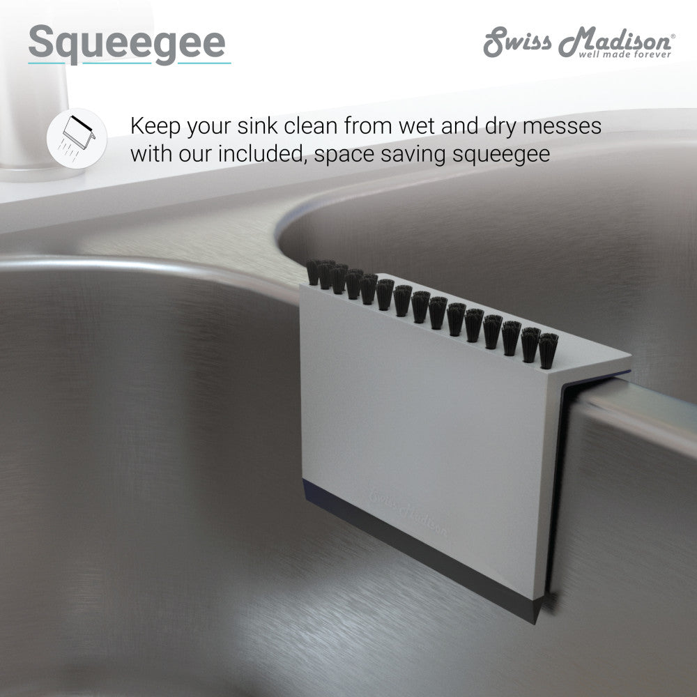 27x18 stainless steel undermount single basin kitchen sink with included space-saving squeegee.