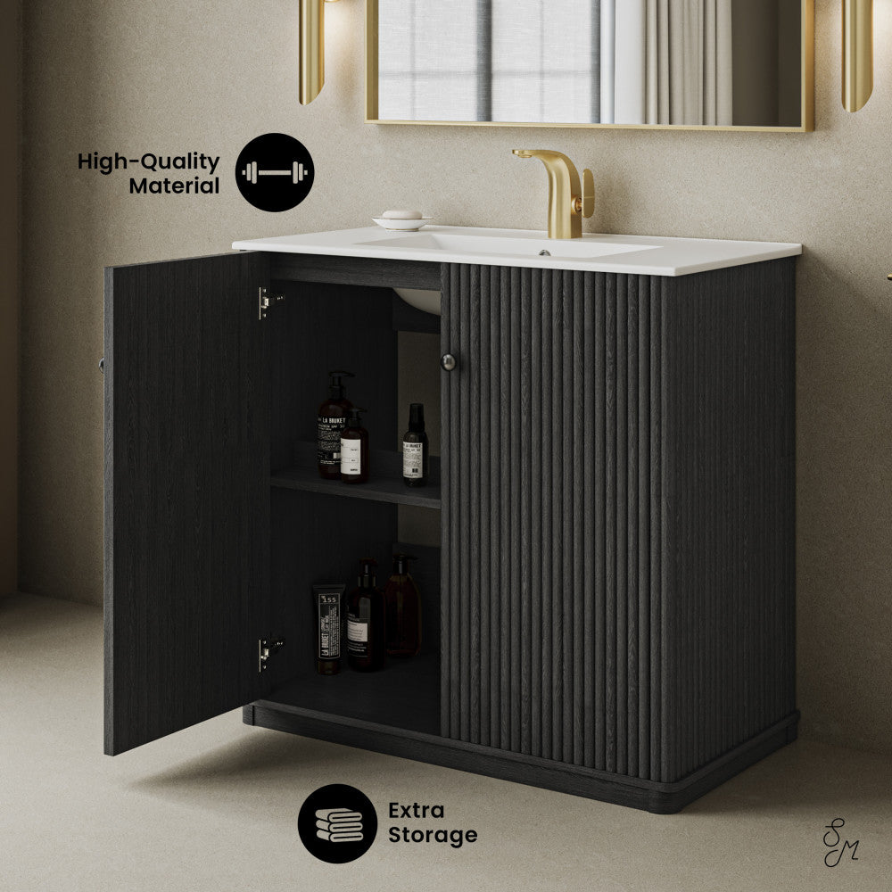 Lafayette 36" Freestanding Bathroom Vanity in Black Oak with Sink Top
