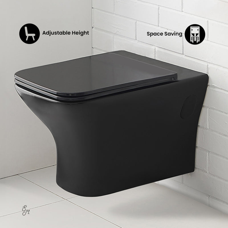 Carre Wall-Hung Toilet Bundle 0.8/1.6 GPF Dual Flush in Matte Black with Black Flush Plate