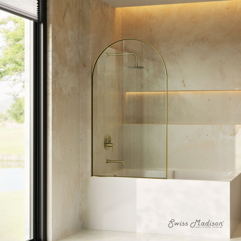 Voltaire 34 x 58 Framed Fixed 3/8 in. (10mm) Clear Tempered Glass Tub Door with Brushed Gold Frame