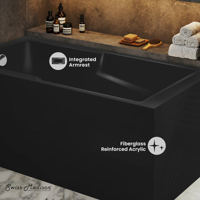 Claire 60 x 32 Left Drain Soaking Alcove Corner Apron Bathtub in Glossy Black