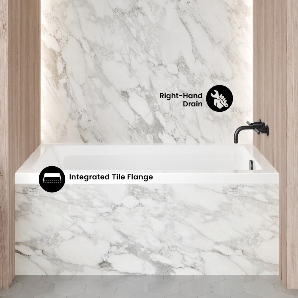 Voltaire 54 x 30 Right Drain Soaking Alcove Bathtub in Glossy White