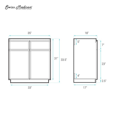 St. Tropez 36" Freestanding Bathroom Vanity Cabinet without Top in White Oak