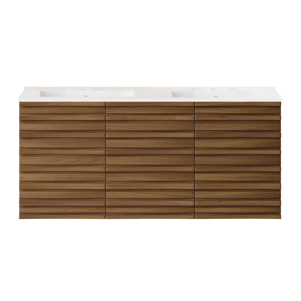 Cascade 48" Wall-Mounted Bathroom Vanity in Brown Oak with 3-Hole Widespread Double Basin Sink Top